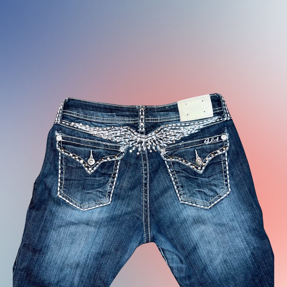 Tramp Stamp Angel Wings Embellished/Embroidered Denim Jeans- Grace in LA VINTAGE
